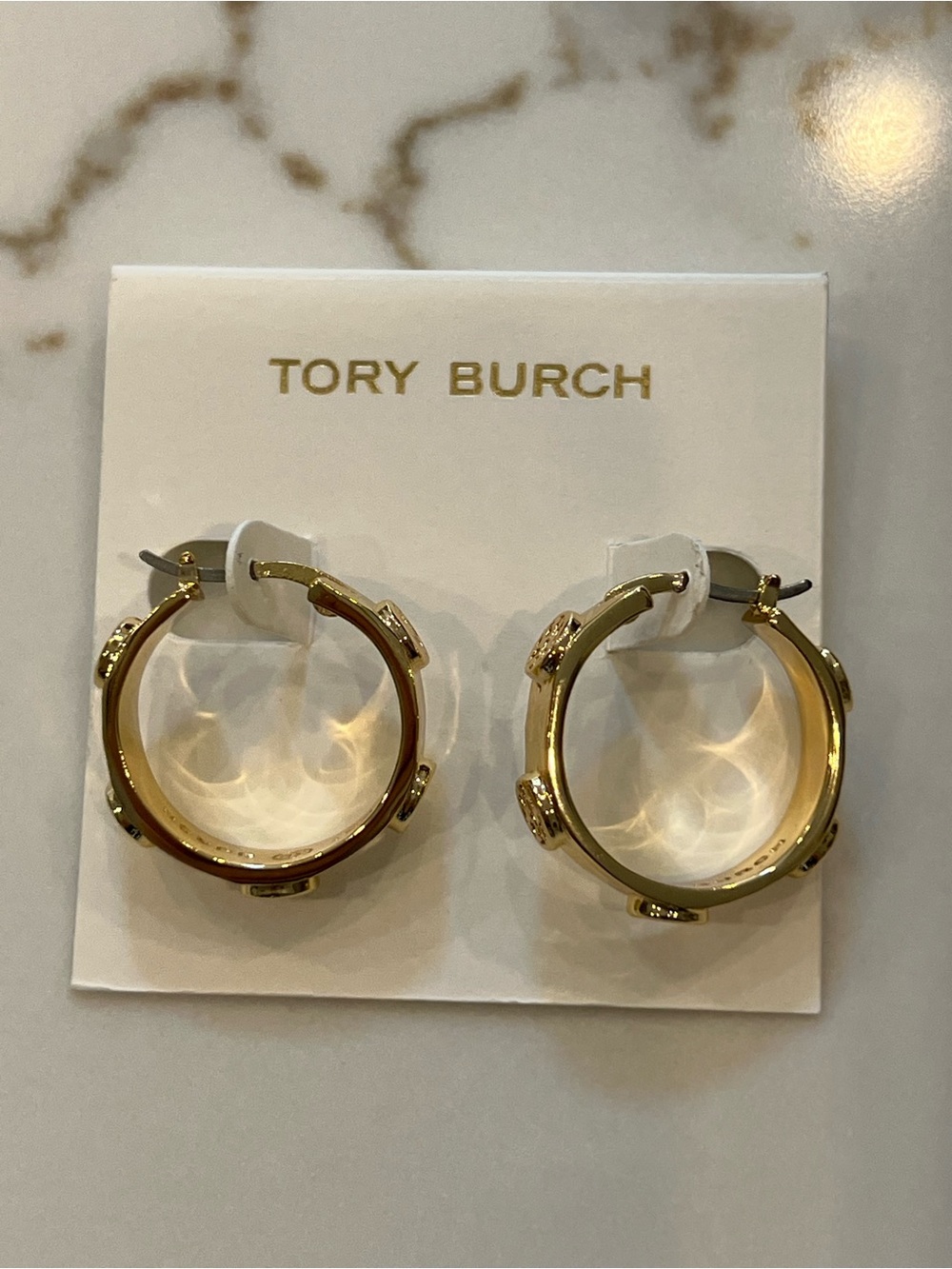 Tory Burch Gold Logo-Stud Hoop Earrings